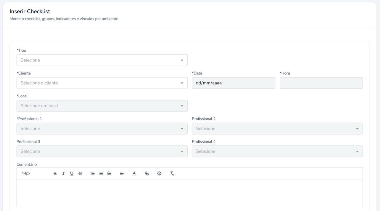 Tela de checklist de inspeção digital na VonBox